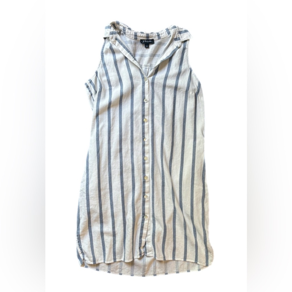 Prelude Linen Blend Striped Sleeveless Button-Up Dress M Coastal Preppy Nautical